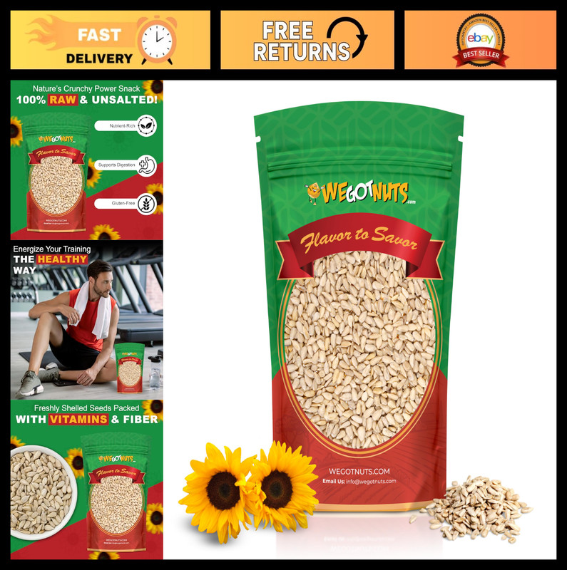 Premium Raw Sunflower Seed Kernels – Kosher, Unsalted, Healthy Snack – 5 lbs
