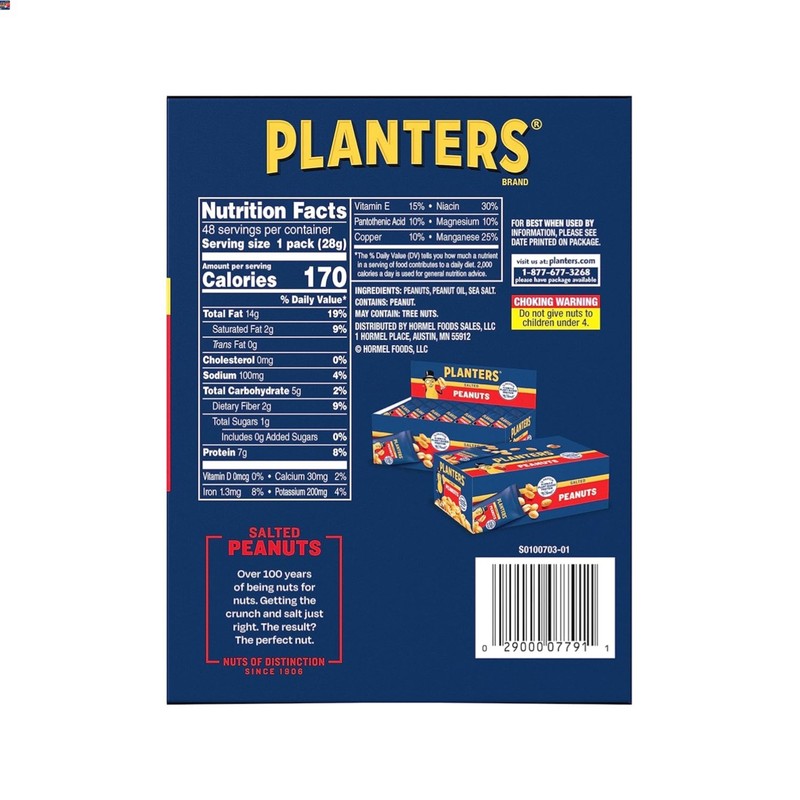 Planters Salted Peanuts – Kosher Snack in 48 Portable 1oz Packs for Any Occasion
