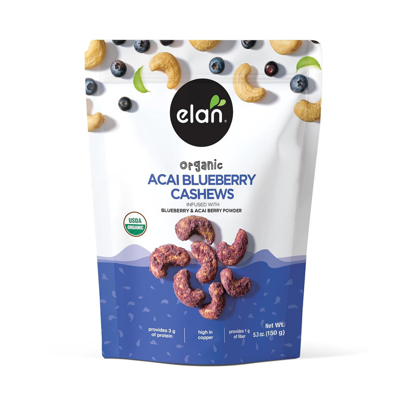 Elan Organic Acai Blueberry Cashews, 5.3 Oz, Non-Gmo, Vegan, Gluten-Free, Kosher