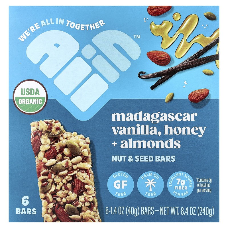 Nut & Seed Bars, Madagascar Vanilla, Honey + Almonds, 6 Bars, 1.4 oz (40 g) Each