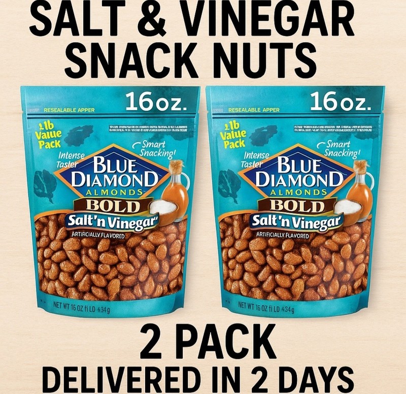 Salt & Vinegar Amonds Snack Nuts 16oz Resealable Bag Pack of 2 – Treats