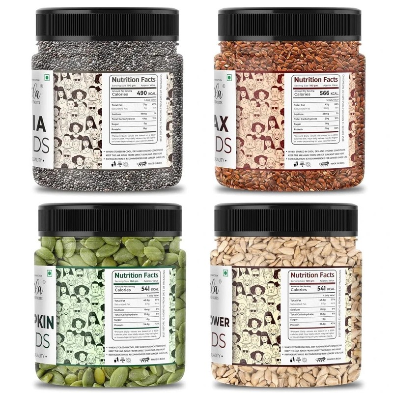 LILA DRY FRUITS 4 Superseed Combo Chia Pumpkin Sunflower & Flax 100gms each 400g gallery