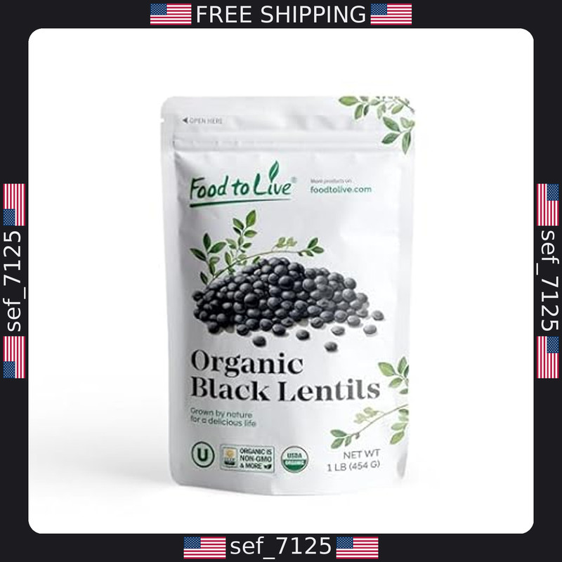 Organic Black Lentils, 1 lb – Non-GMO, Kosher, Vegan, Sproutable Pulses