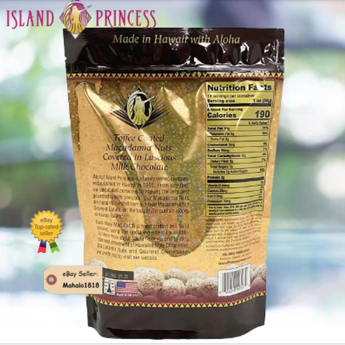 LOT OF 8- Island Princess Toffee Coated Macadamia Nuts 15 oz each made in Hawaii gallery