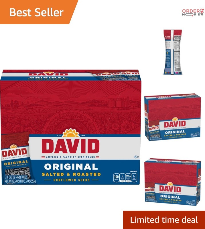 Flavorful & Nutritious: DAVID Roasted Sunflower Seeds, 12 Pack Easy Snack Option