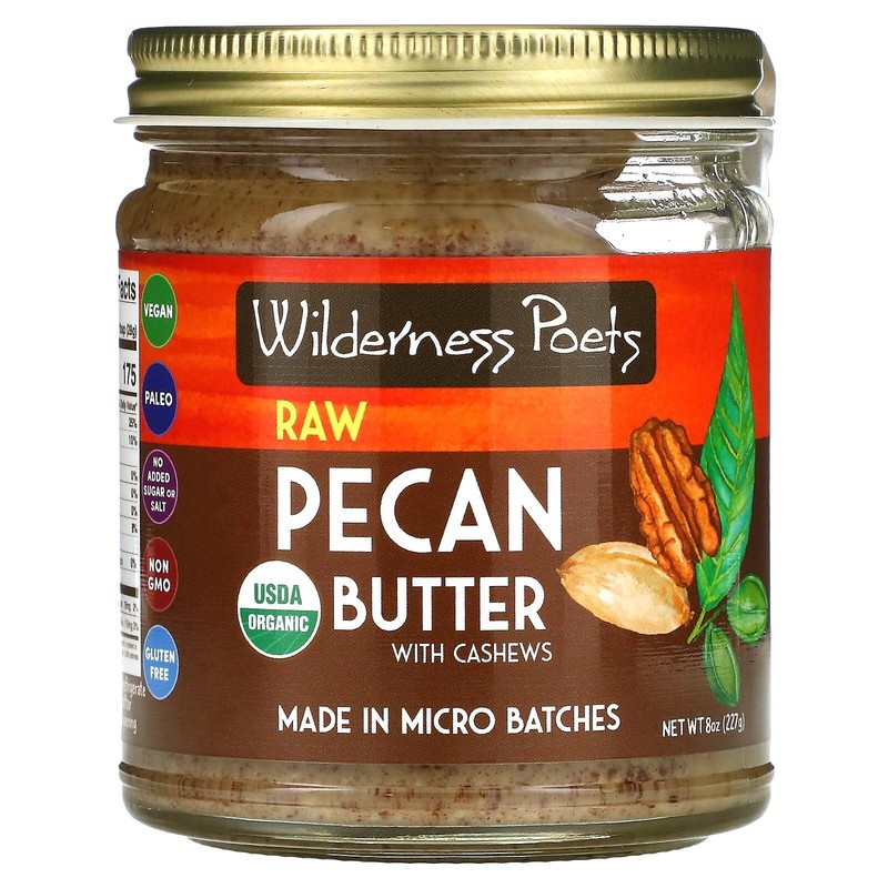 Wilderness Poets Raw Pecan Butter with Cashews 8 oz 227 g Cholesterol-Free,