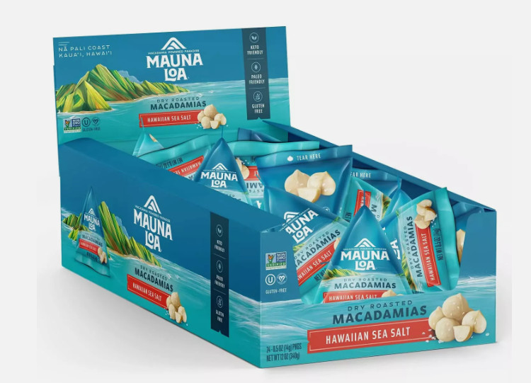 HAWAII MAUNA LOA Macadamias Nuts HAWAIIAN SEA SALT BOX – 0.5oz x 24 pack