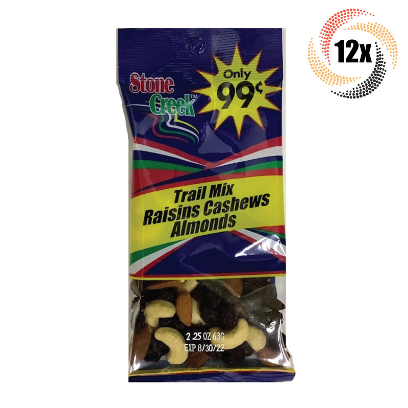 12x Bags Stone Creek High Quality Trail Mix Raisins Cashews & Almonds | 2.25oz