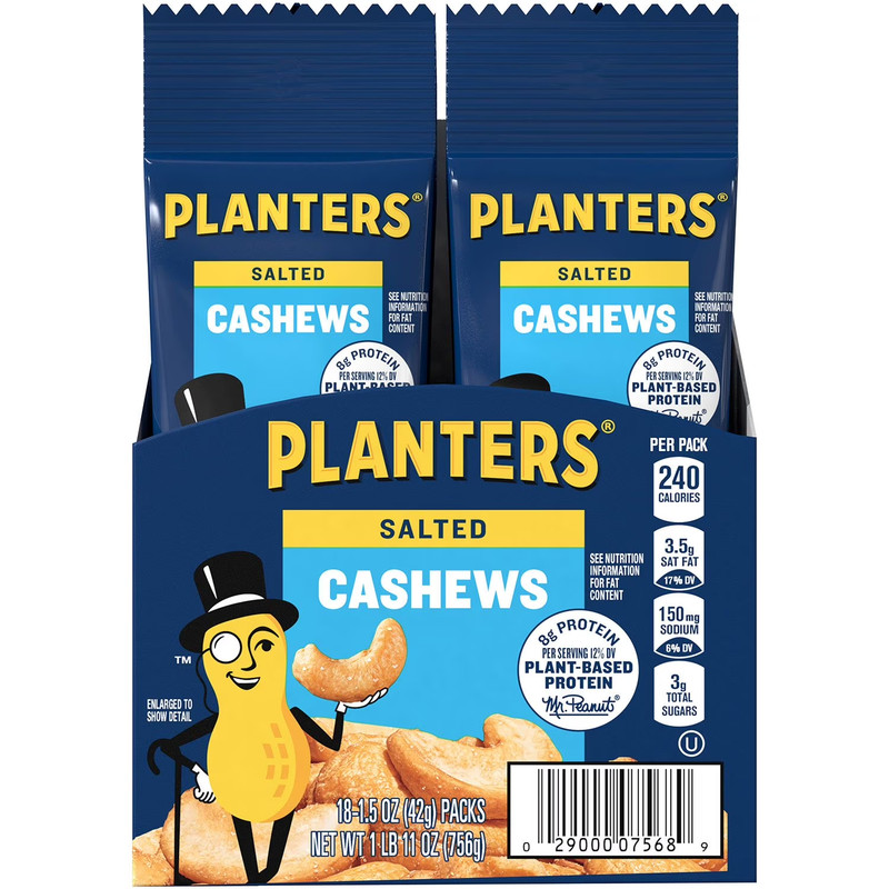 Planters Salted Cashews, 1.5 oz., 18 Pack – Roasted Sea Salt Snack Packs Kosher gallery