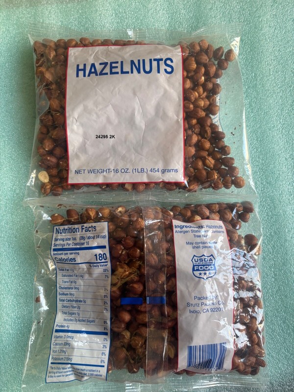 TWO 1 POUND SHELLED HAZELNUTS~TOTAL 2 LB