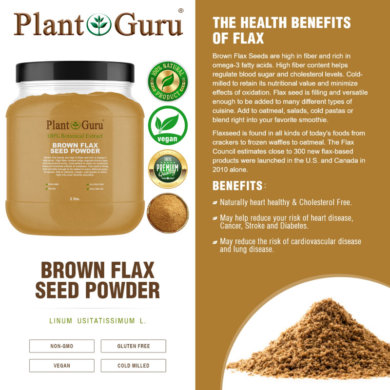 Brown Flax Seed Powder 2 lbs. Jar Omega-3 NON GMO Pure Flaxseed Ground Meal Bulk gallery