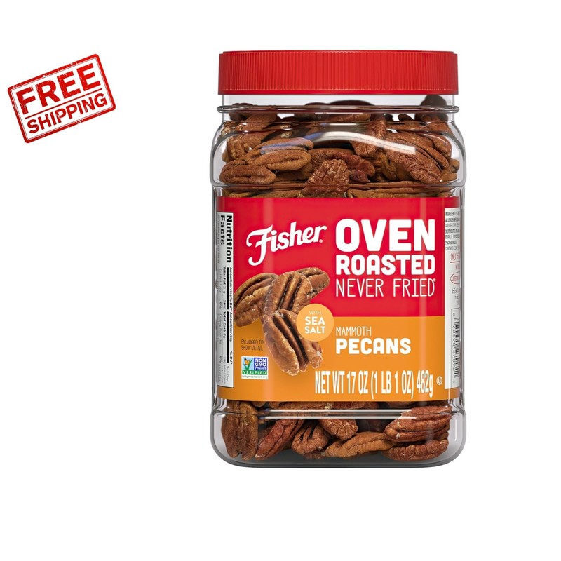 Savory Fisher Oven Roasted Mammoth Pecans, 17oz – Perfect On-the-Go Snack