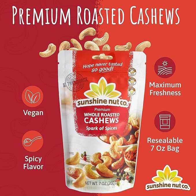 Whole Roasted Lightly Salted Cashews by Sunshine Nut 7oz