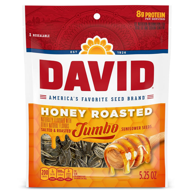 DAVID Jumbo Sunflower Seeds, Honey Roasted Flavor, Stocking Stuffer, 5.25 oz.