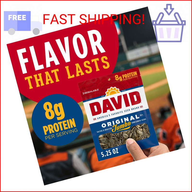 DAVID SEEDS Roasted and Salted Original Jumbo Sunflower Seeds, Keto Friendly, 5. gallery