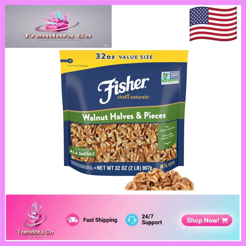 Chef’s Naturals 2 lb Unsalted California Walnuts – Healthy Protein Snack