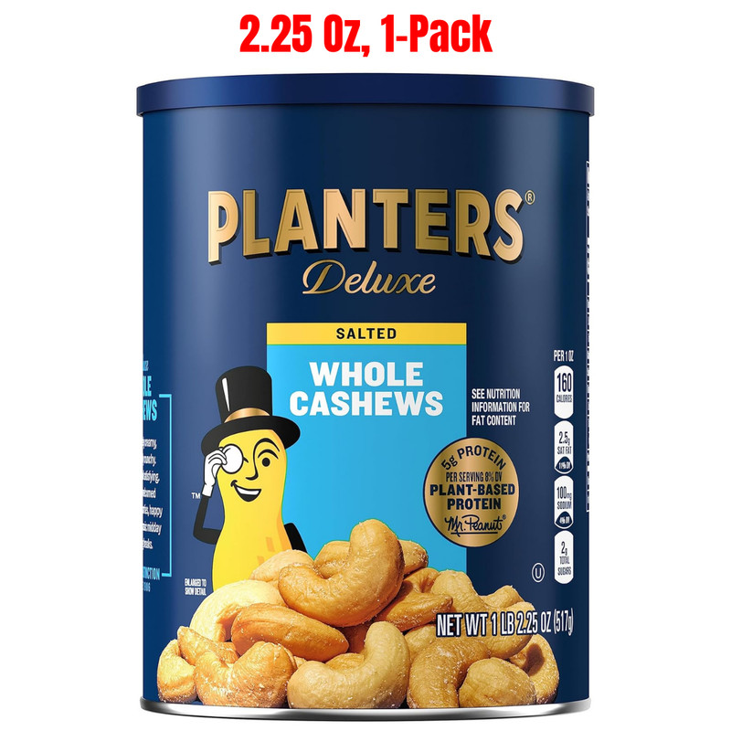 PLANTERS Deluxe Salted Whole Cashews, Party Snacks, Kosher, 1 lb 2.25oz Canister