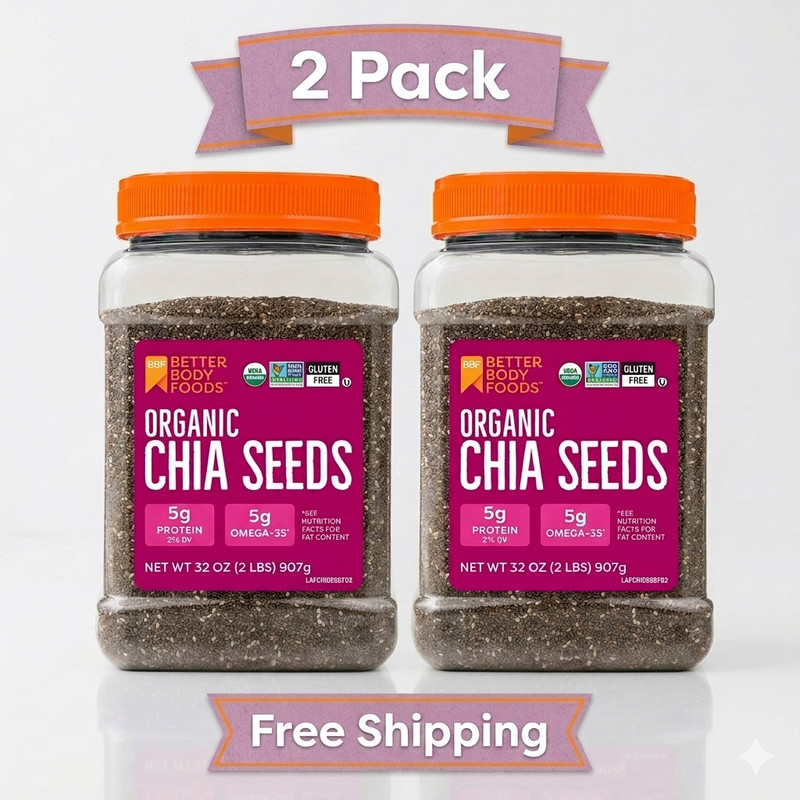 2 Pack BetterBody Foods Organic Chia Seeds 2 lbs, 32 Oz, with Omega-3