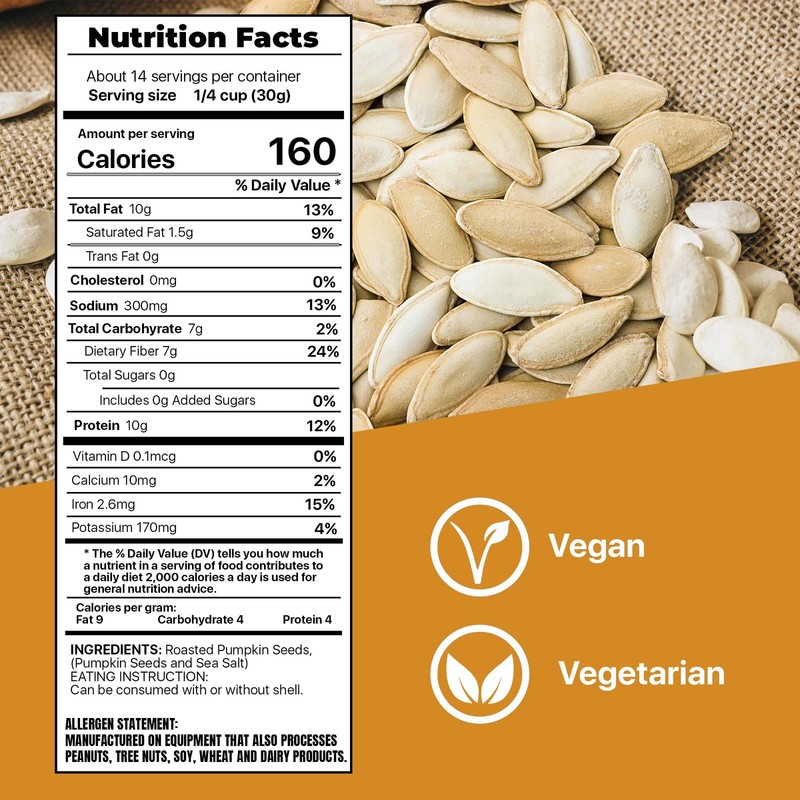 Roasted Pumpkin Seeds in Shell - Salted Vegan Snack, High in Protein & Minerals gallery