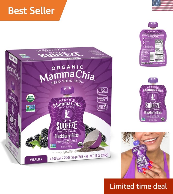 24 Count Organic Chia Squeeze Snacks, Blackberry Bliss, Gluten Free &