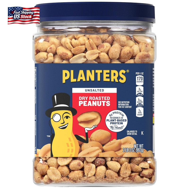 Planters Unsalted Dry Roasted Peanuts, 35 Ounce