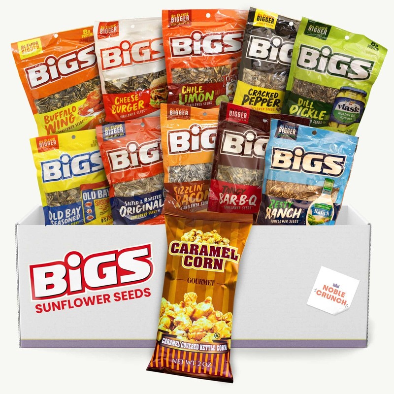 BIGS Sunflower Seeds Variety Pack 5.35oz - 10 Flavors - Caramel Popcorn 2oz