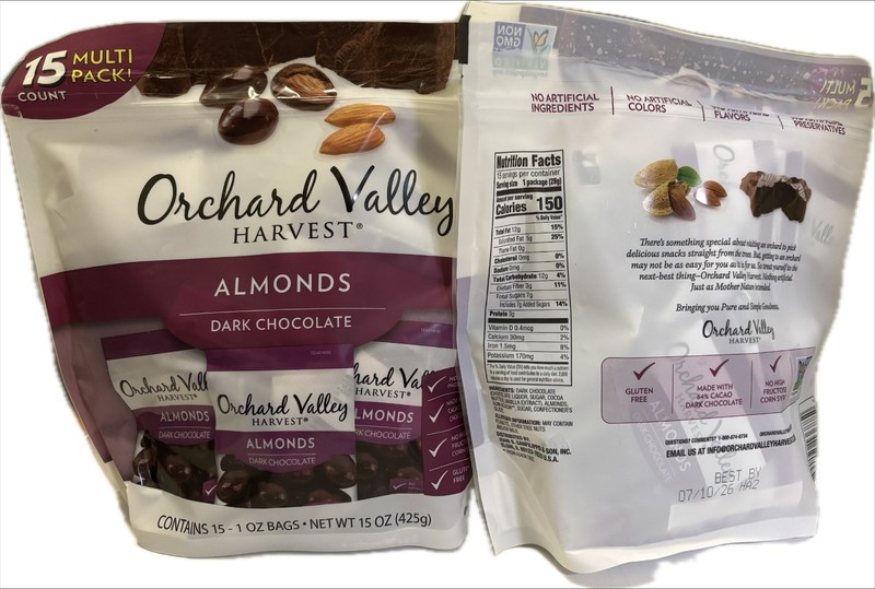 Orchard Valley Harvest Dark Chocolate Almonds 15 Oz (15 – 1 oz bags) 07/10/2026