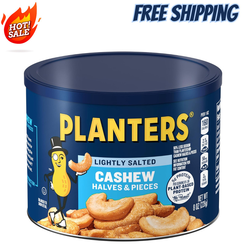 Planters Lightly Salted Cashew Halves & Pieces, Party Snacks , 8 Oz Canister