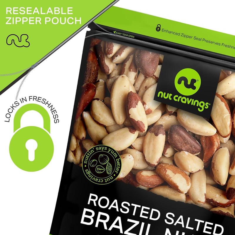 NUT CRAVINGS - Brazil Nuts Roasted & Salted - No Shell, Whole (16oz - 1 LB) Pack gallery
