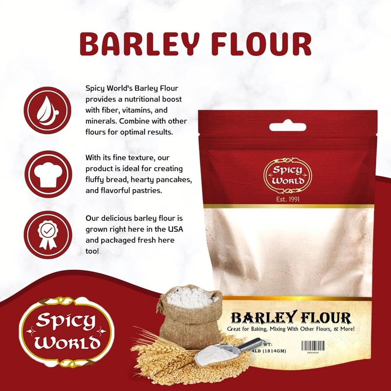 Barley Flour - 4 Lb (64Oz) Bag | All-Natural, Raw, USA Grown | Versatile Barley gallery