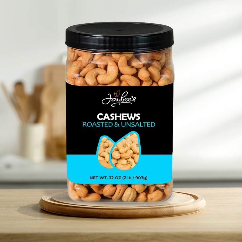 Jaybee's 32 oz Bulk Roasted Unsalted Cashews – Perfect for Gift Giving & Diets gallery