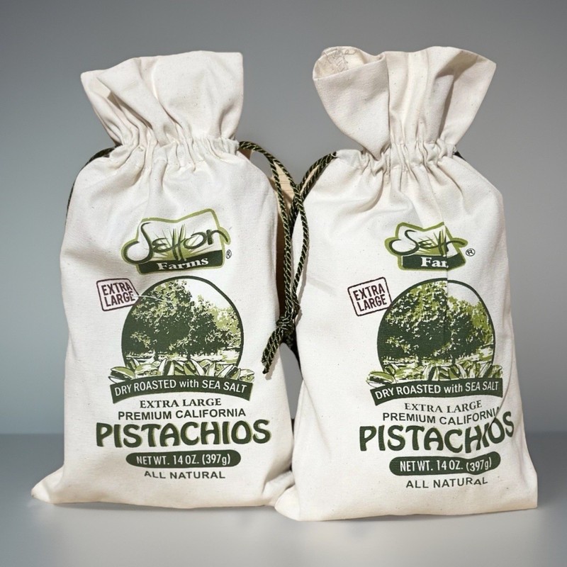 Lot 2-14oz Burlap Bags Of Dry Roasted California Pistachios*Fresh & Sealed