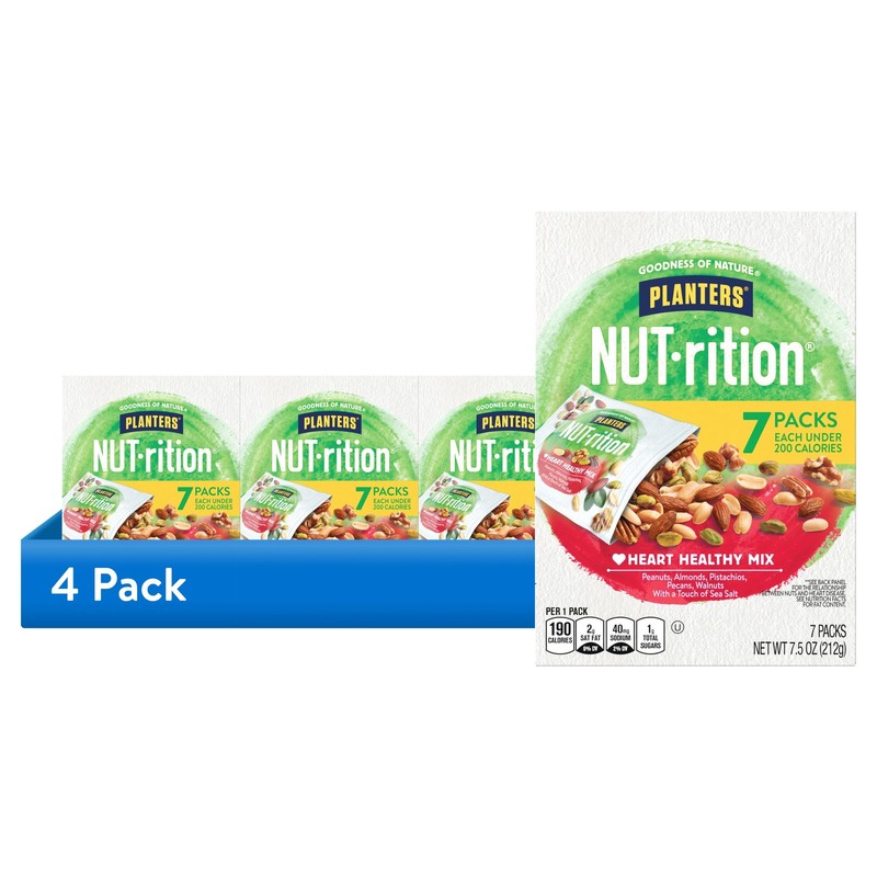 (4 Pack) NUT-RITION Heart Healthy Nut Mix, Shelf Stable, Plant Based Protein, 1