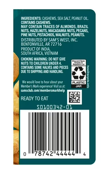 2 pack - Member's Mark Roasted Whole Cashews with Sea Salt (33 oz.) gallery