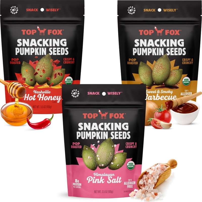Top Fox Snacks Pumpkin Seeds to Eat Variety Himalayan Salt, Sweet & Smoky Bar…