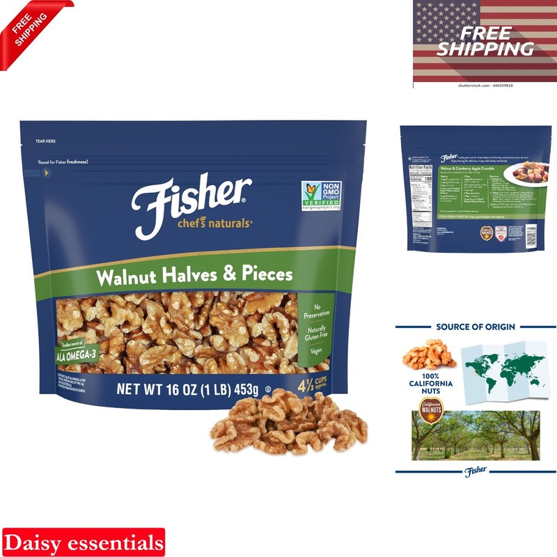 Walnut Halves & Pieces 16oz Unsalted California Nuts for Baking & Snacks