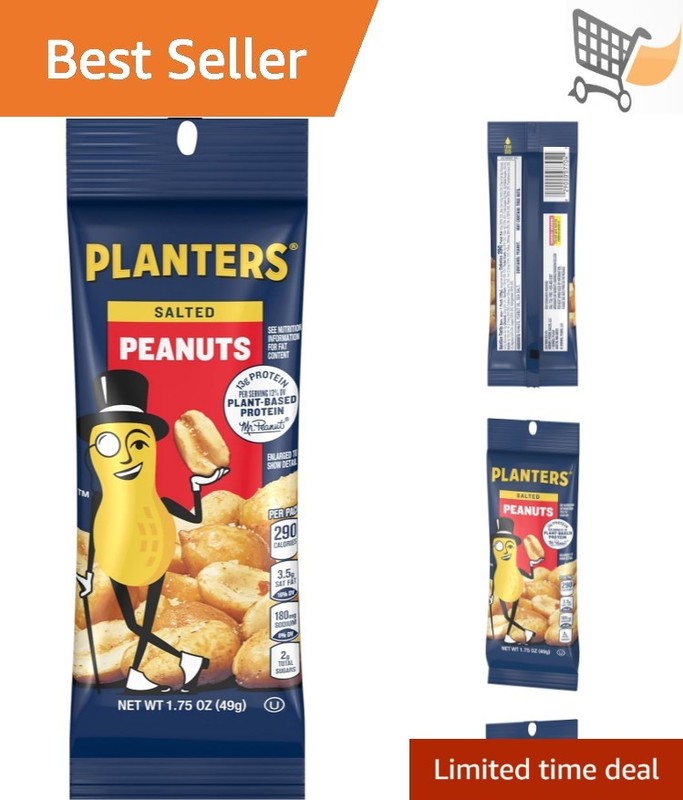 Salted Peanuts Nuts Pack of 12 1.75 oz Snack Bags for On-the-Go Adults