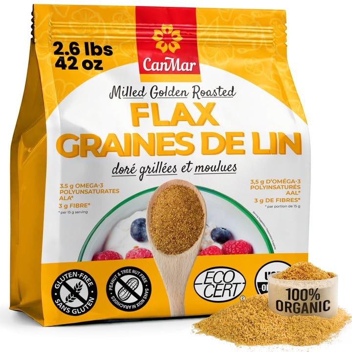 CanMar Ground Milled Golden Roasted Organic Flax Seed (1.2 Kg) Vegan Organic ...