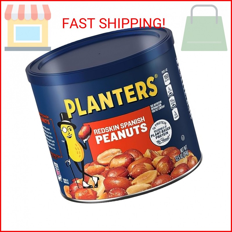 PLANTERS Redskin Spanish Peanuts, Roasted Salted Peanuts 12.5 oz Jars (Pack of 6
