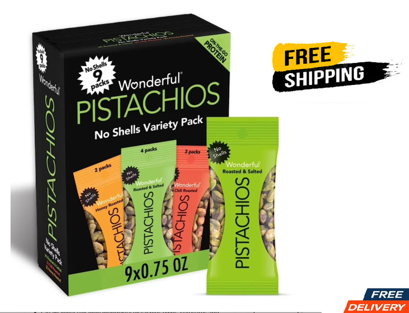 Wonderful Pistachios No Shells Variety, 0.75 Ounce Bags (Pack of 9)