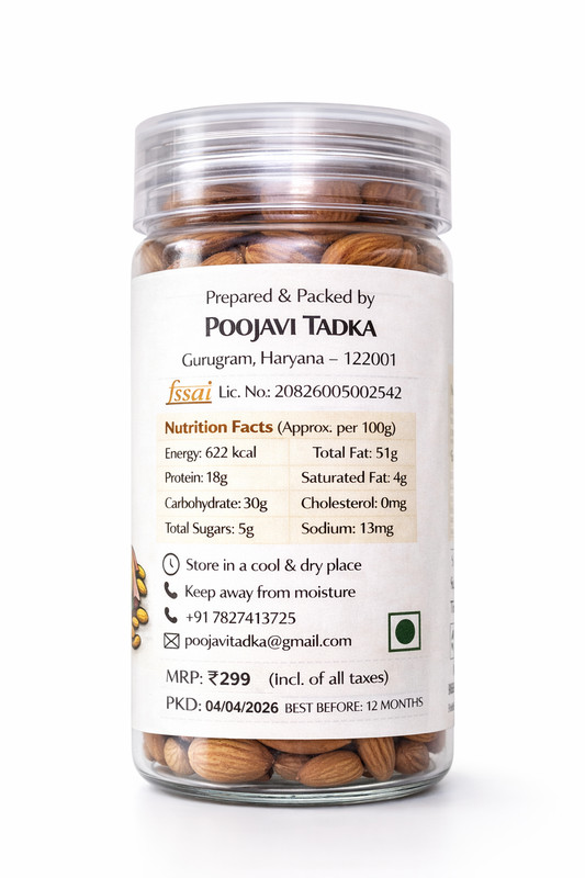 POOJAVI TADKA Premium Almonds 100g | Fresh & Crunchy Badam Dry Fruits | Healthy gallery