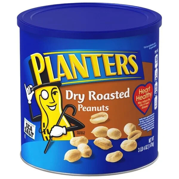 Planters Dry Roasted Peanuts, 3.25 lbs Cholesterol Free
