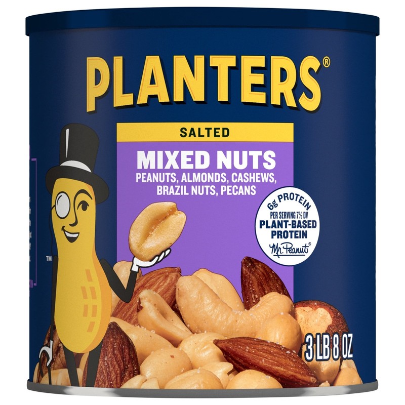 PLANTERS Salted Mixed Nuts 56 oz Can, 6g Plant-Based Protein per Serving Single