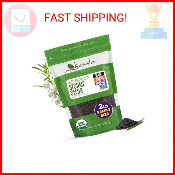 Kevala Organic Black Toasted Sesame Seeds - Unhulled Seeds for Baking and Cookin gallery