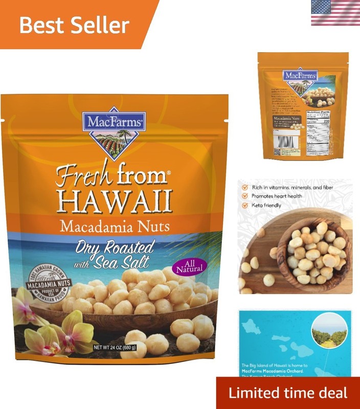 Dry Roasted Macadamia Nuts 24 oz – Gourmet Sea Salt Snack from Hawaii
