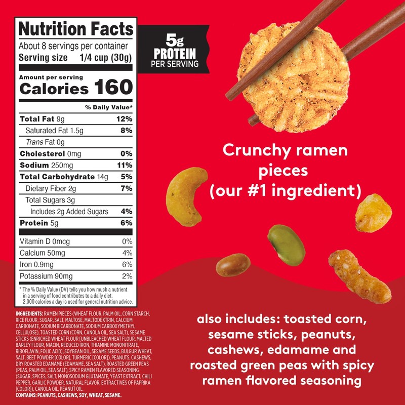Snak Club Hot & Spicy Ramen Flavored Snack Mix, Crunchy Ramen Pieces, Toasted... gallery