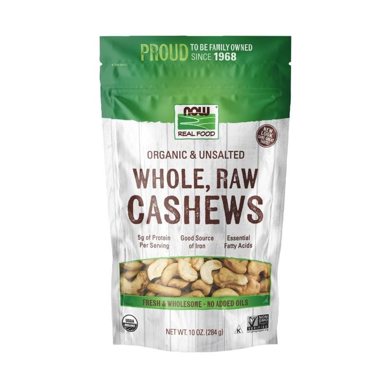 Now Real Food Organic Raw Unsalted Cashews 10 Ounce Non Gmo Kosher Protein Snack