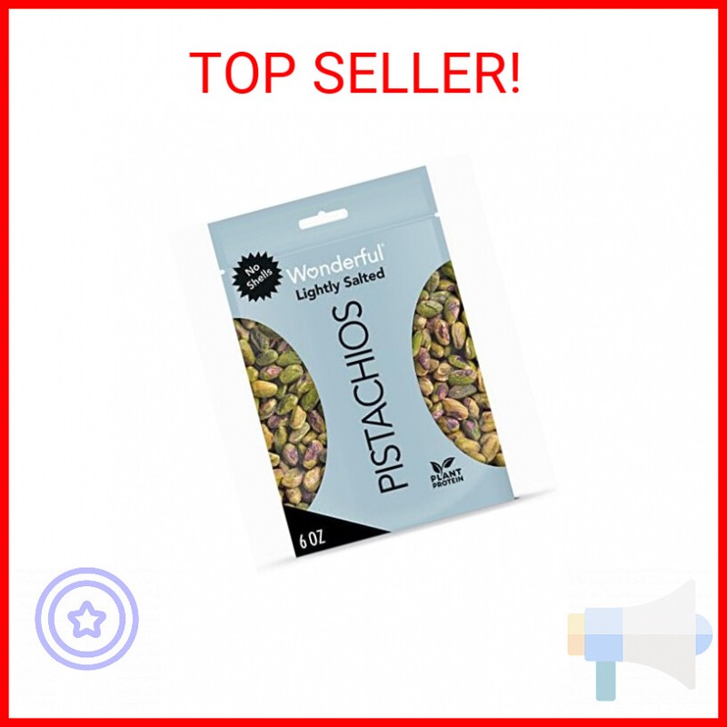 Wonderful Pistachios No Shells, Lightly Salted Nuts, 6 Ounce Resealable Bag, Pro