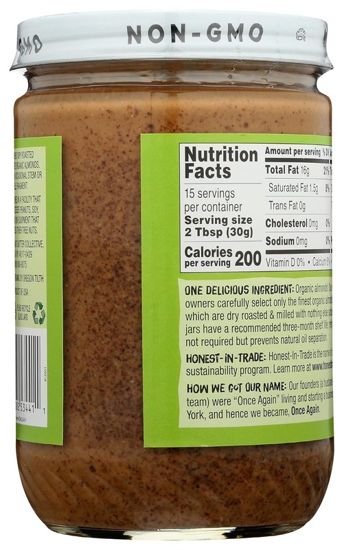 Organic Creamy Almond Butter 16oz Roasted Salt Free Unsweetened USDA Organic gallery