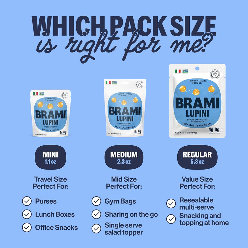 BRAMI Lupini Beans Snacks, Sea Salt & Vinegar | 7g Plant Protein, 0g Net Carbs | gallery